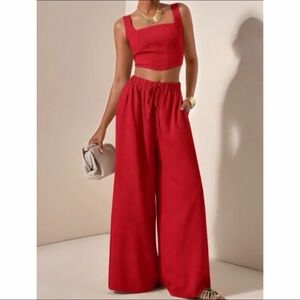 Red vacation 2 piece pants set
